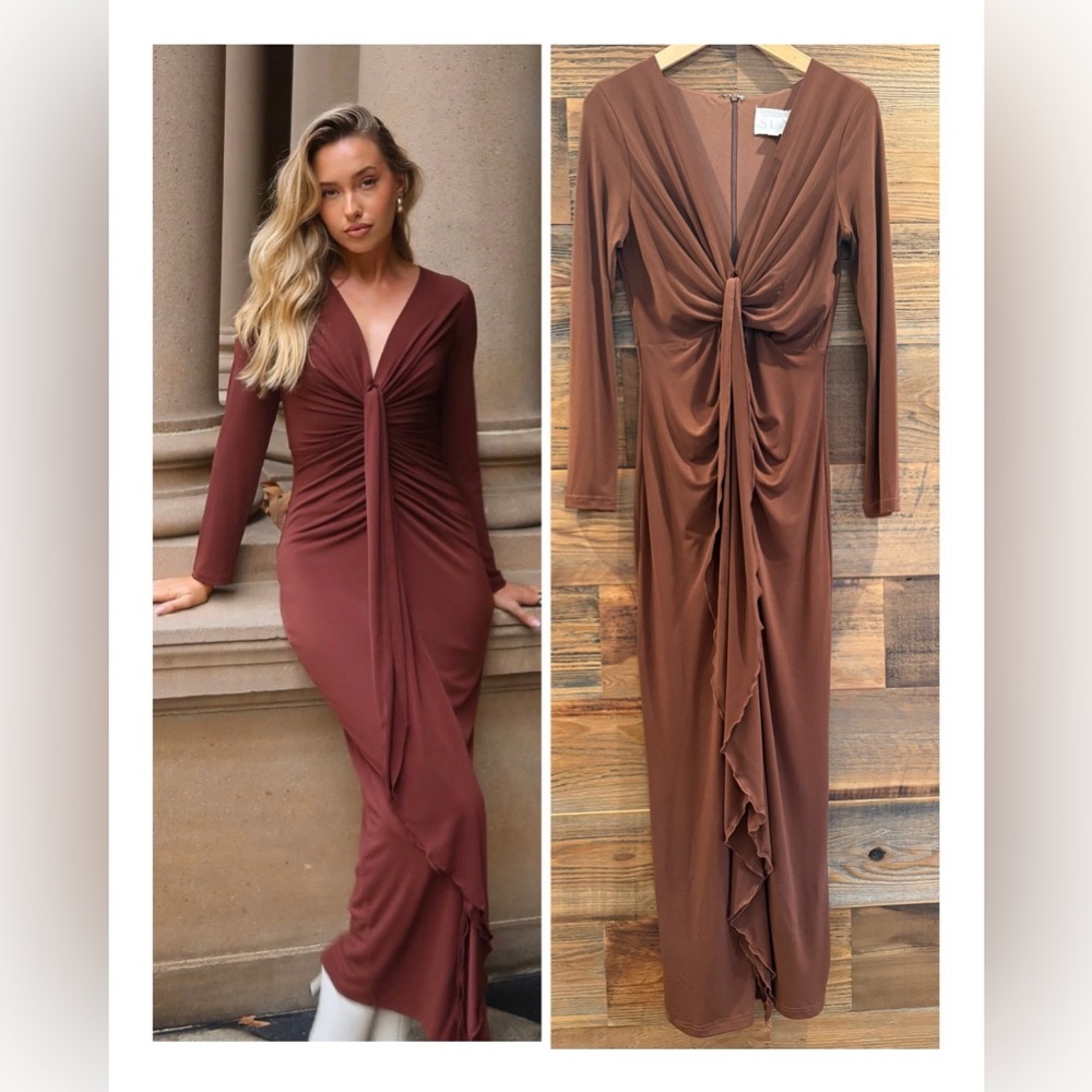 Selfie Leslie Chocolate Long Sleeve Draped Dress